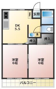 サンビレッジワコーA(2DK/2階)の間取り写真