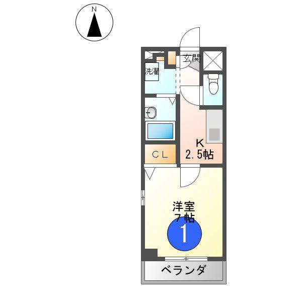 ポーロニア柳原(1K/2階)の間取り写真