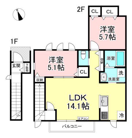 上作延共同(2LDK/2階)の間取り写真