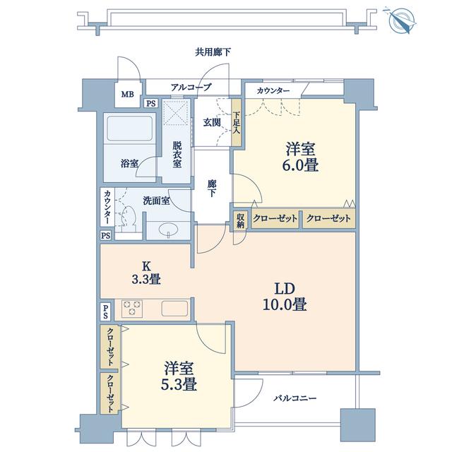 カプリース茶屋町東(2LDK/7階)の間取り写真