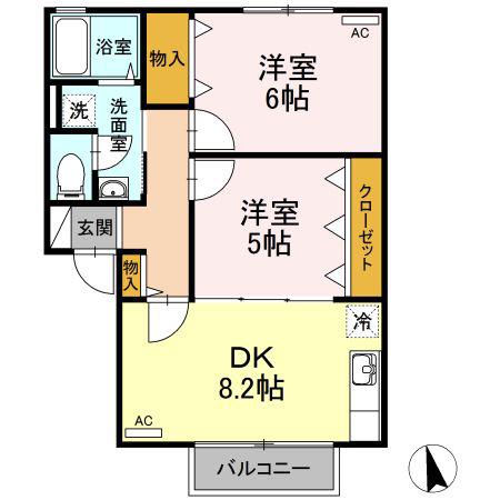 ベルジュネスJ A(2DK/1階)の間取り写真