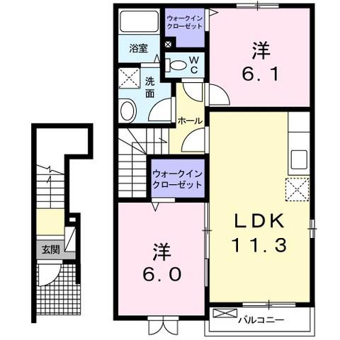 グレースヴィラⅢ(2LDK/2階)の間取り写真