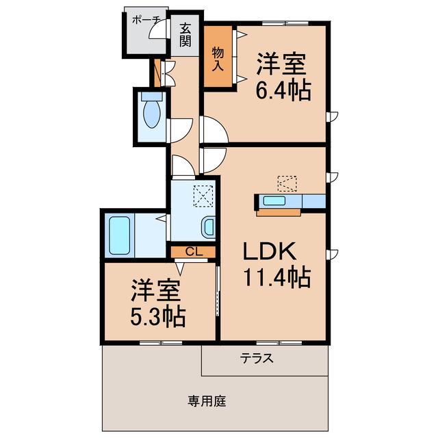 シャーメゾン西庄II(2LDK/1階)の間取り写真