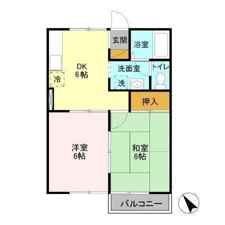シェリールアタゴI(2DK/2階)の間取り写真
