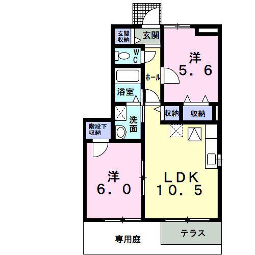 プラーノ川瀬B(2LDK/1階)の間取り写真