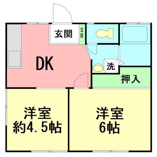 ハイツ湘南台(2DK/2階)の間取り写真