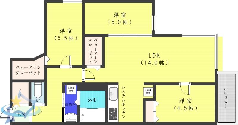 ヴォーネン山鼻ウエスト(3LDK/2階)の間取り写真