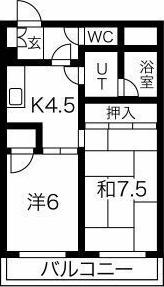 フラット内山(2K/1階)の間取り写真