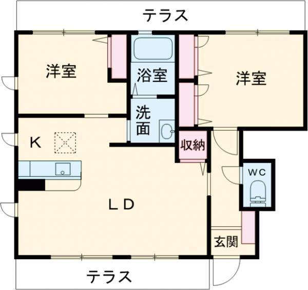 カンパーニュ B棟(2LDK/1階)の間取り写真
