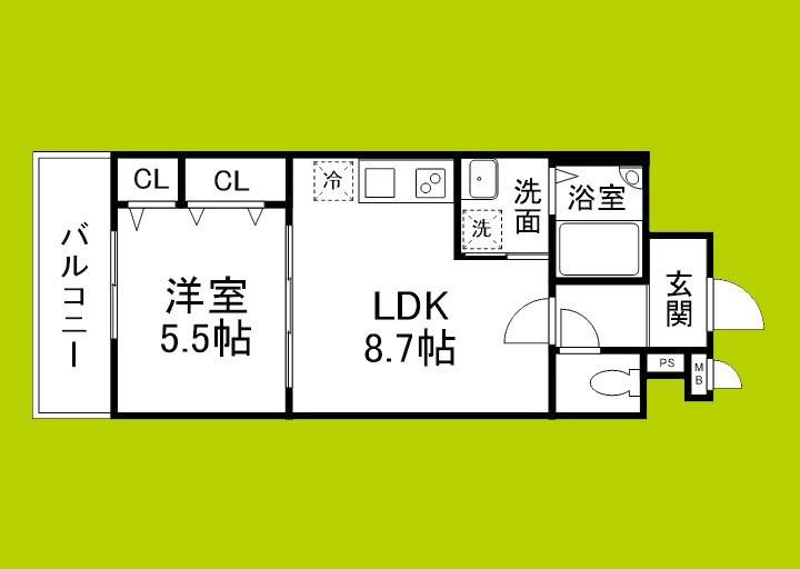 リアン富木(1LDK/2階)の間取り写真