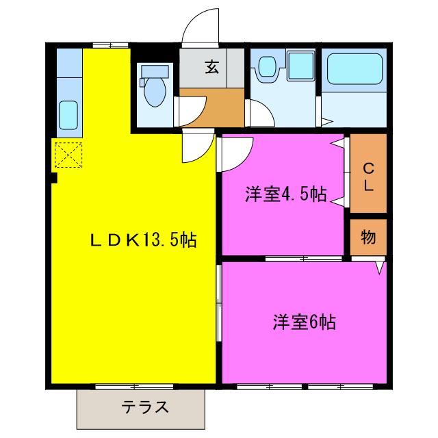 ハイツクラウンB(2LDK/1階)の間取り写真