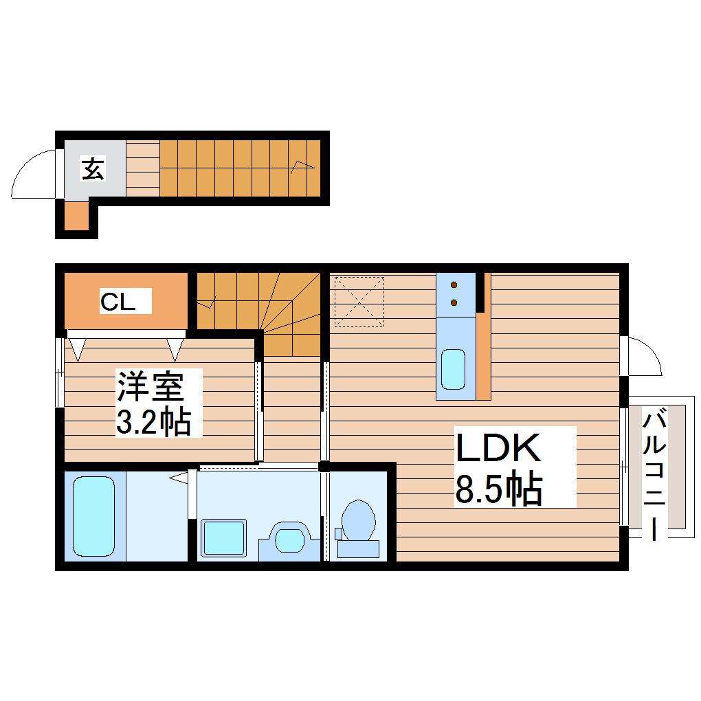 アンセル長町B(1LDK/2階)の間取り写真