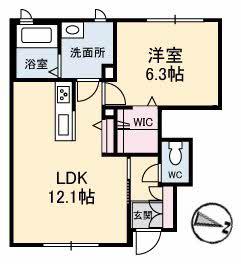 ベルブランシュ笹沖 B棟(1LDK/1階)の間取り写真