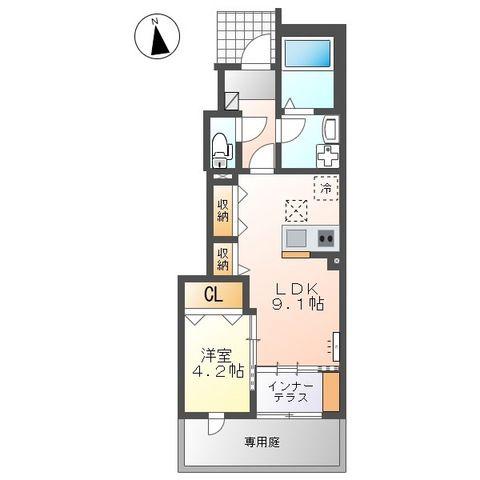 ORCHARD西崎(1LDK/1階)の間取り写真