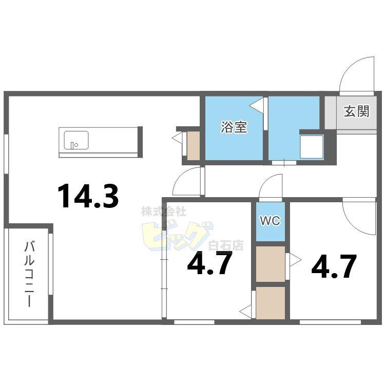RITZ GRANDE 菊水上町(2LDK/3階)の間取り写真