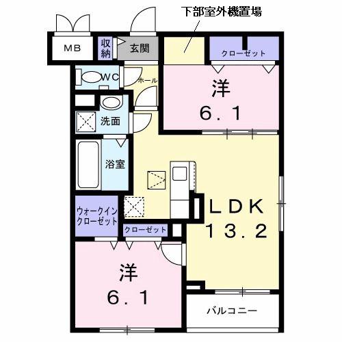 セレーナ オーヴェスト(2LDK/1階)の間取り写真