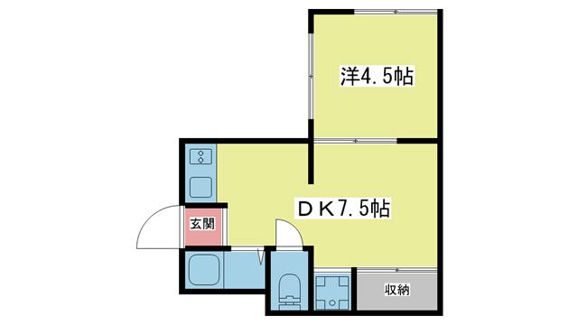 ビーコート鈴蘭台P1(1DK/2階)の間取り写真