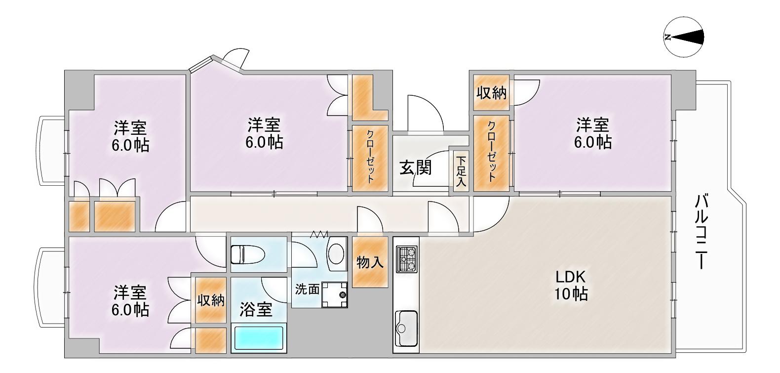 矢田川パークハウスD棟(4LDK/4階)の間取り写真