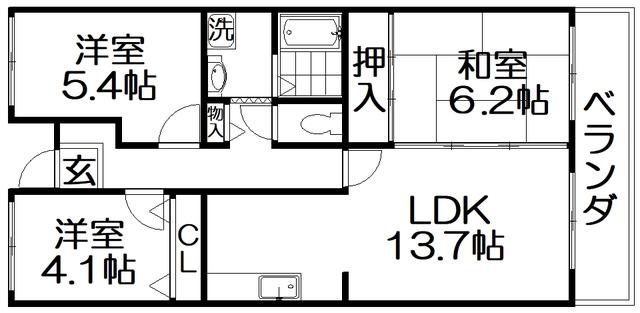 グランデール寝屋川(3LDK/3階)の間取り写真