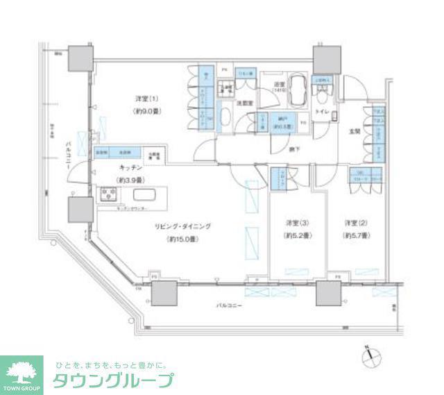 パークシティ柏の葉キャンパス ザ・ゲートタワー ウエスト(3LDK/36階)の間取り写真