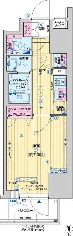 レオンコンフォート大手前ラトゥール(1K/14階)の間取り写真