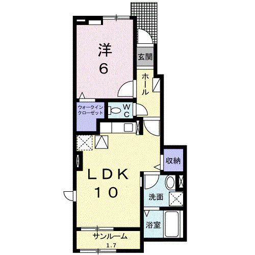 デーアB(1LDK/1階)の間取り写真