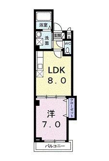 グランフィオーレウエダ(1LDK/2階)の間取り写真