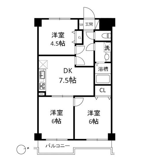 リリーディア東武練馬(3DK/2階)の間取り写真