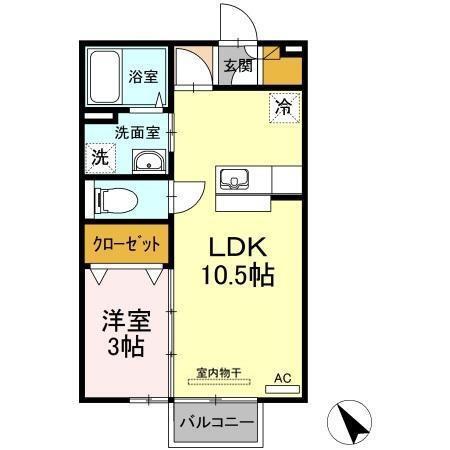 レセンテ松村A(1LDK/2階)の間取り写真