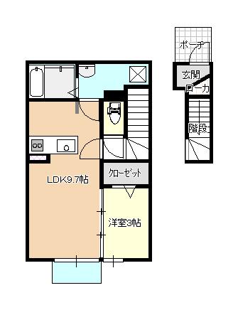 HOME 1号棟(1LDK/2階)の間取り写真