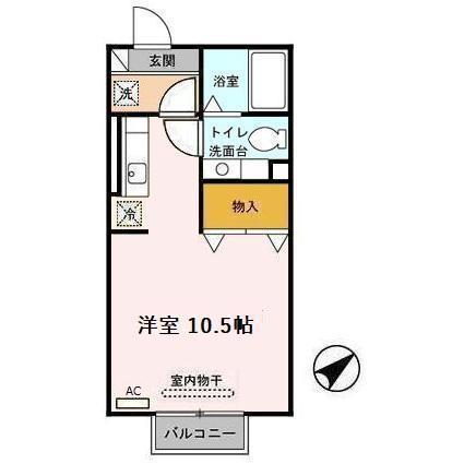 セジュールセードル B(ワンルーム/2階)の間取り写真