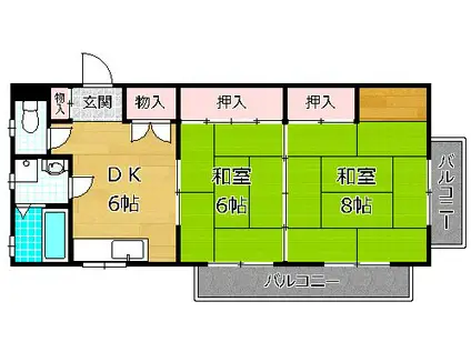 翠香園コーポ百合NO2(2DK/2階)の間取り写真