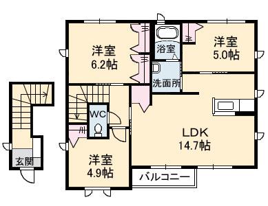 サン・フィークスD棟(3LDK/2階)の間取り写真