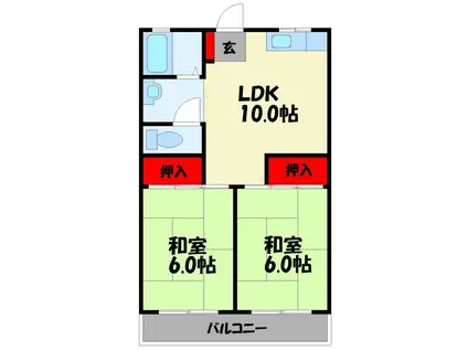 レガンツァ飯塚(2LDK/2階)の間取り写真