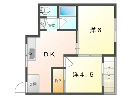 第1松田ハイム(2DK/3階)の間取り写真