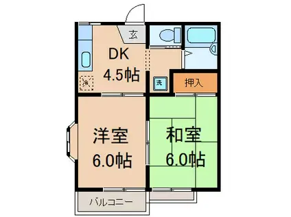 ベルハイム八千代台(2DK/2階)の間取り写真