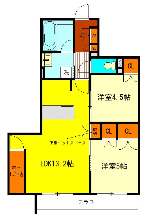 クラッシーコート国立(2LDK/1階)の間取り写真