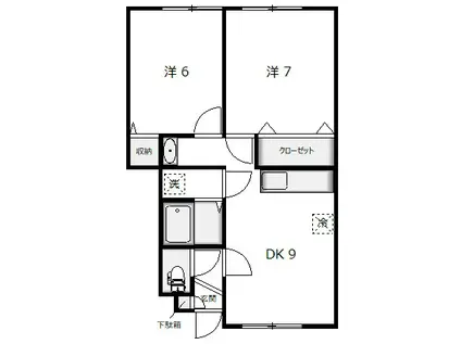 イーストコートC(2DK/1階)の間取り写真