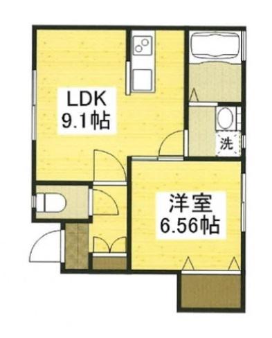 鴨方駅前シックスイン(1LDK/1階)の間取り写真