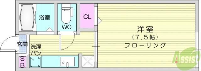 セフィラ若林A(1K/1階)の間取り写真