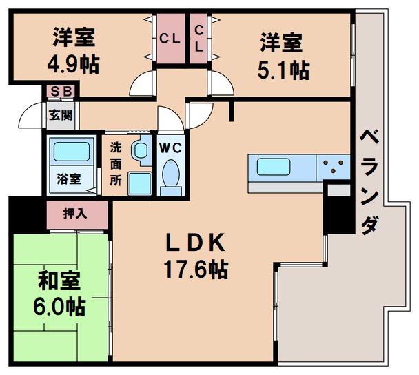 昭和グランドハイツ阿倍野(3LDK/2階)の間取り写真