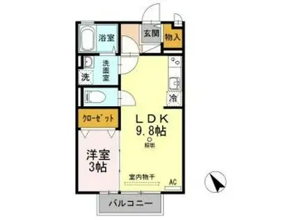 プランタン ブルックB棟(1LDK/2階)の間取り写真