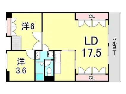 阪急仁川マンション(2LDK/2階)の間取り写真