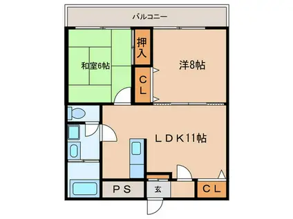 白萩光和ビル(2LDK/2階)の間取り写真