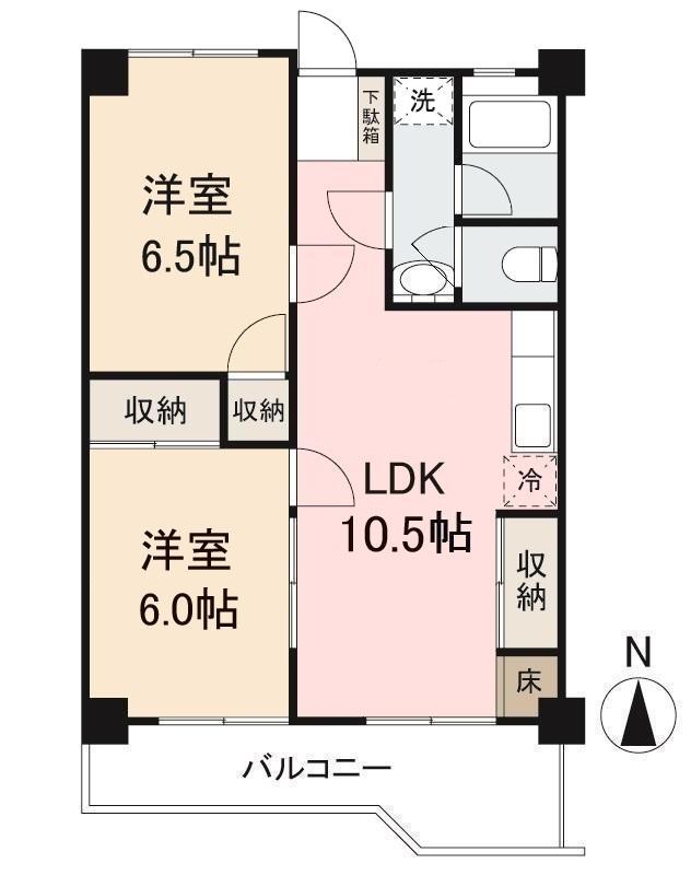 ヴィラ・アンソレイエ鶴市(2LDK/3階)の間取り写真