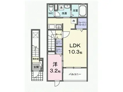 シンデンワン(1LDK/2階)の間取り写真