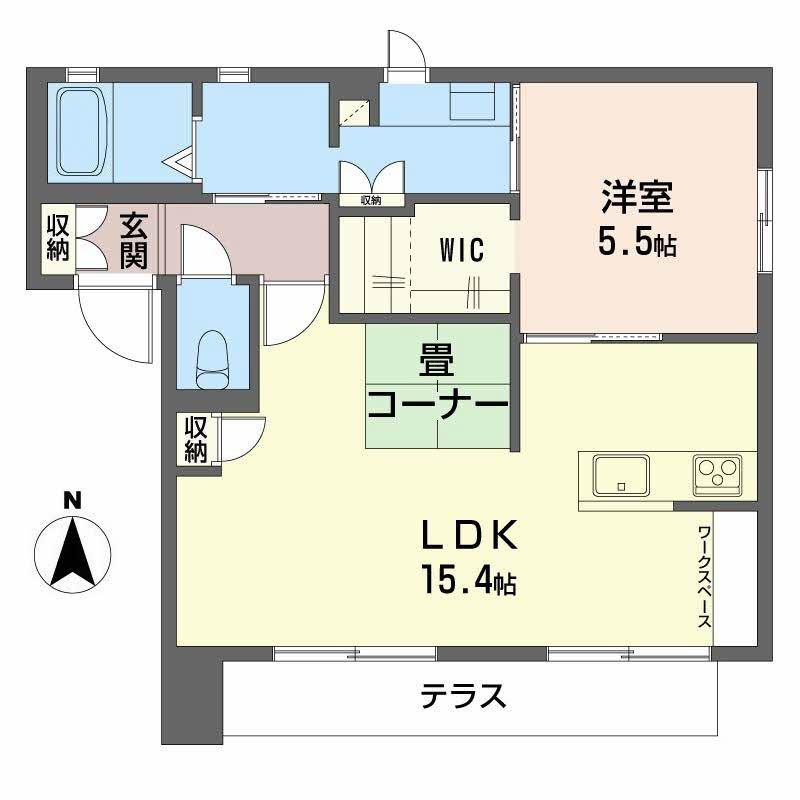 バリュージュ ミヤビA棟(1LDK/1階)の間取り写真