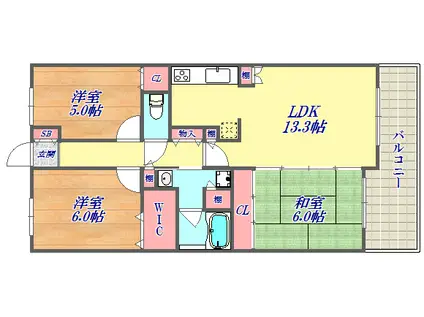ダイアパレス三宮エスタシオ(3LDK/12階)の間取り写真