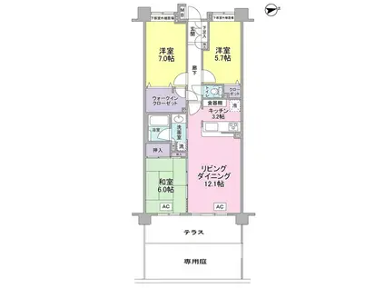 クレストフォルム綱島ガーデンコート(3LDK/1階)の間取り写真