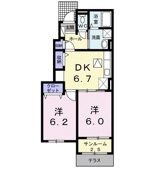 クレールII A(2DK/1階)の間取り写真
